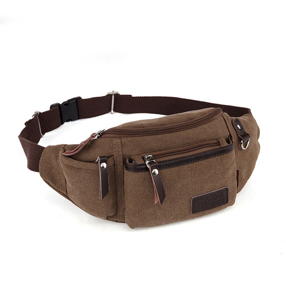 Men Multifunctional Canvas Casual Waist Bag Outdoor Sport Crossbody Bag