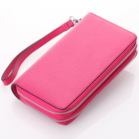 Women Genuine Leather Double Layer Card Holder Key Bag Functional Wallet