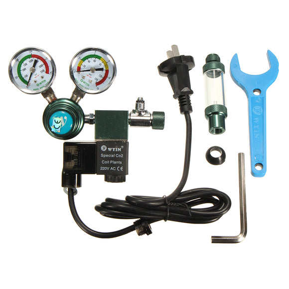 220V Aquarium CO2 System Pressure Regulator Gauge + Magnetic Solenoid Bubble Counter