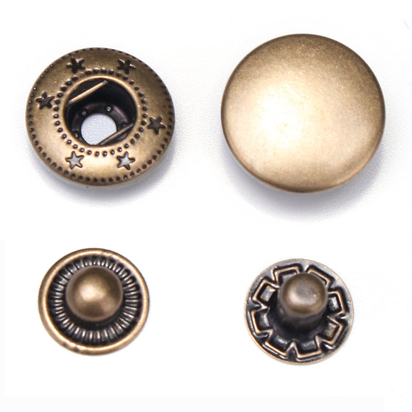 100Pcs 1.5cm Bronze Snap Fasteners Clasp Buttons Press Studs for Sewing Craft Clothes