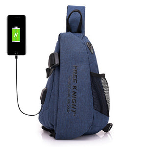 Men Waterproof Minimalist Fashion Casual Chest Bag USB Charging Port Sling Bag Crossbody Bag