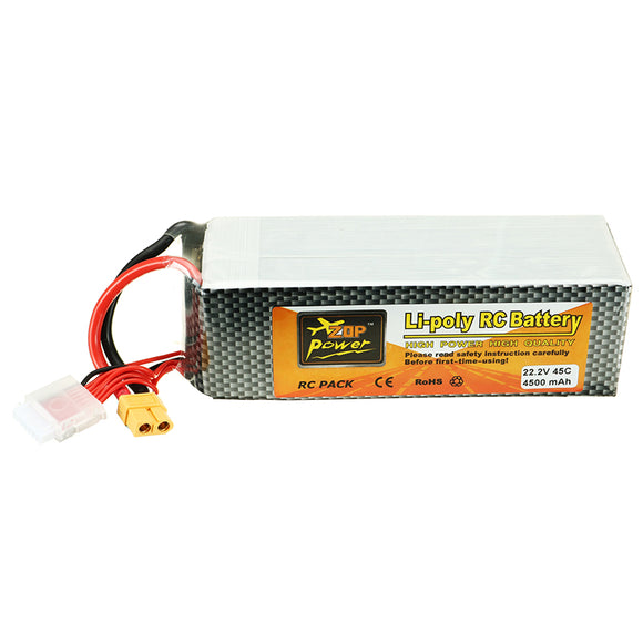 ZOP Power 22.2V 4500mah 45C 6S Lipo Battery XT60 Plug for ALZRC 505 RC Helicopter