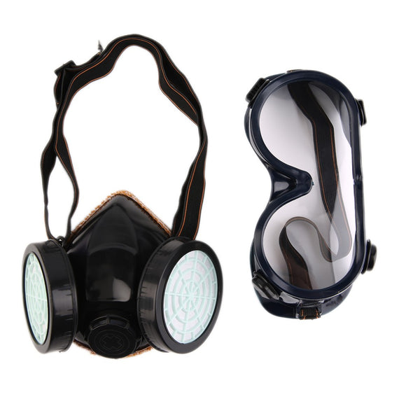 Protection Filter Dual Gas Mask Chemical Gas Anti Dust Paint Respirator Face Mask with Goggles