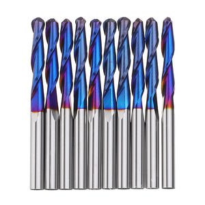 Drillpro 10pcs 3.175mm Shank Blue Coated Spiral Ball Nose End Mill 0.8-3.175mm CNC Milling Cutter