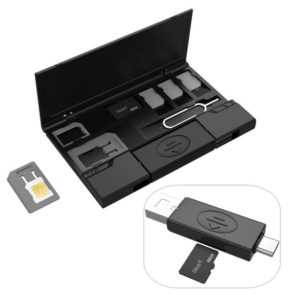 Multi-function Type-c Micro USB OTG USB 2.0 TF Card Reader with SIM Card Adapter Card Collection Storage Box