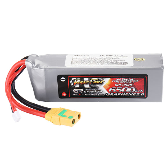 GIANT POWER GRAPHENE 2.0 11.1V 6500mah 80C 3S XT90-S Lipo Battery for Arrma 1:8 4WD Nero BIG ROCK 6S BLX