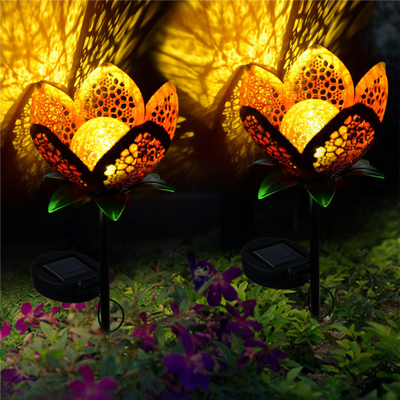 2pcs Solar Flower Light Outdoor Yard Warm White Garden Landscape Decor Lamp