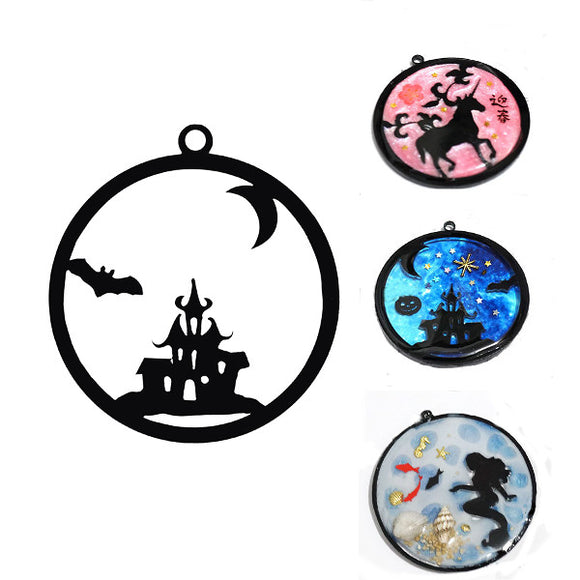 Acrylic DIY Frame Bezel Pendant Black Plastic UV Resin Box Christmas Decoration Gift 8 Pattern