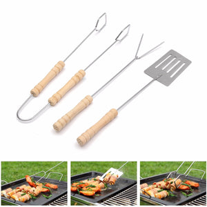 Outdoor 3Pcs BBQ Barbecue Grill Fork Set Stainless Steel Tableware Picnic Cooking Utensils