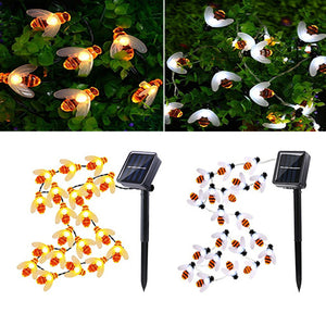 Solar Powered 5M 20LEDs Waterproof  Black Yellow Bee Fairy String Light for Garden Party Christmas