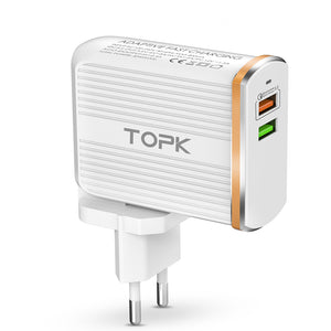 TOPK C2502Q QC3.0 30W LED Light Dual USB Ports Charger EU US UK Adapter for Nokia X6 Xiaomi Mi Max 3