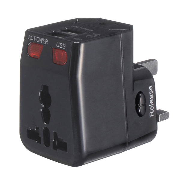 125-250V US/UK/AU/EU Universal World Travel Adapter Plug Dual USB Port w/ Surge Protector