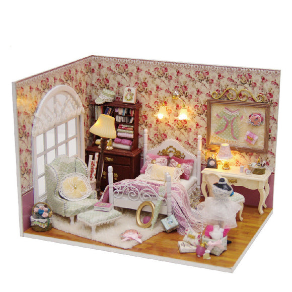 Cuteroom DIY Wooden Dollhouse Handmade Model with LED Light and Cover Threeinch of Sunlight