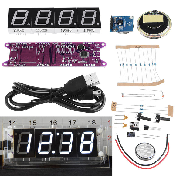 Geekcreit EC1840 DS1302 Red/Green/Blue/White DIY Light Control Broadcasting Time Music Electronic Clock Kit Without Housing