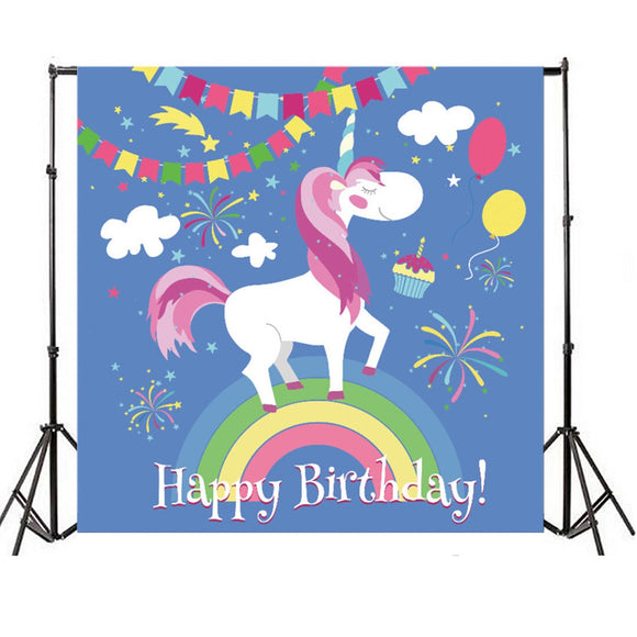 5x7FT Cartoon Unicorn Birthday Party Photography Backdrop Studio Prop Background