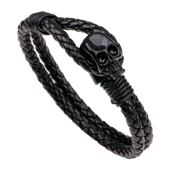 Punk Gold Skull Leather Wrap Chain Fashion Bangle Bracelets for Men