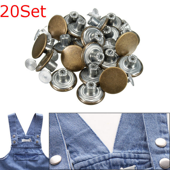 20Set Metal Jean Tack Stud Buttons With Pins Replacement 17mm