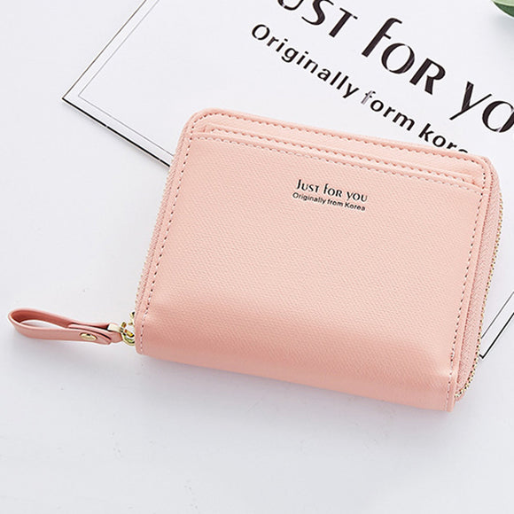 Women Bifold PU Short Wallet Mirror Solid Coin Bag 4 Card Slot Purse