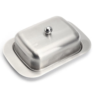 Stainless Steel Butter Cheese Dish Serving Tray Storage Container with Handle Lid