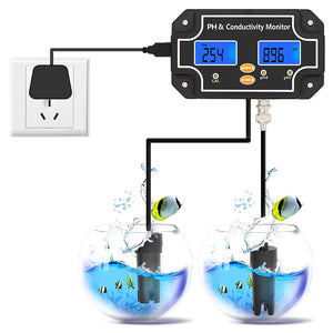 PH/EC-2681 2 in 1 Water Quality Tester pH/EC Meter Waterproof Double Display Tester Black EU Plug