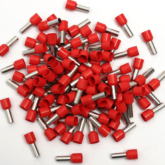 100Pcs E1008 Red Wire Copper Crimp Connector Insulated Cord Pin End Terminal AWG 18