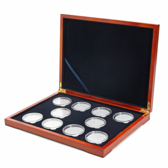 Rectangle Oak Coin Storage Case 10 Coins Organizer Holder NGC PCGS Grade Collection Display Box