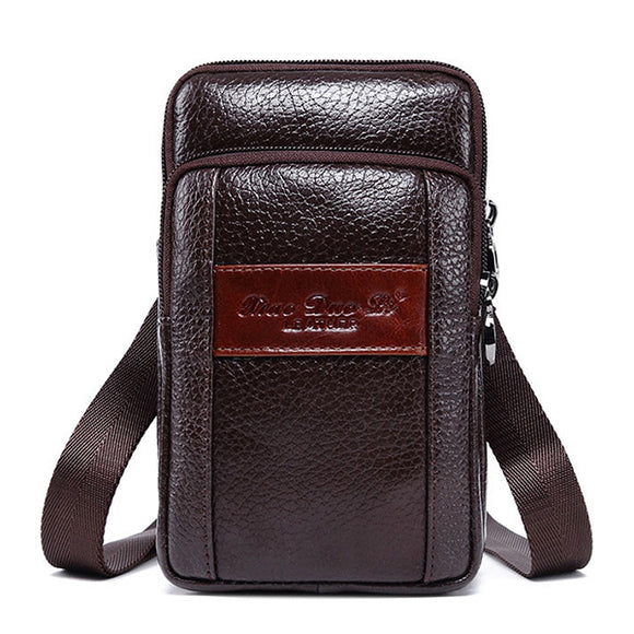 Genuine Leather Solid Crossbody Bag 7 Inch Belt Bag For Men