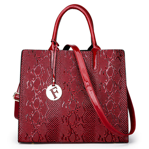 Women Snake Pattern Embossed Fashion Large Capacity Handbag Messenger Bag Crossbody Bag