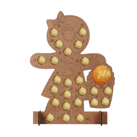 Wooden Advent Calendar Gingerbread Lady Chocolates Storage Box Gift Christmas Decorations