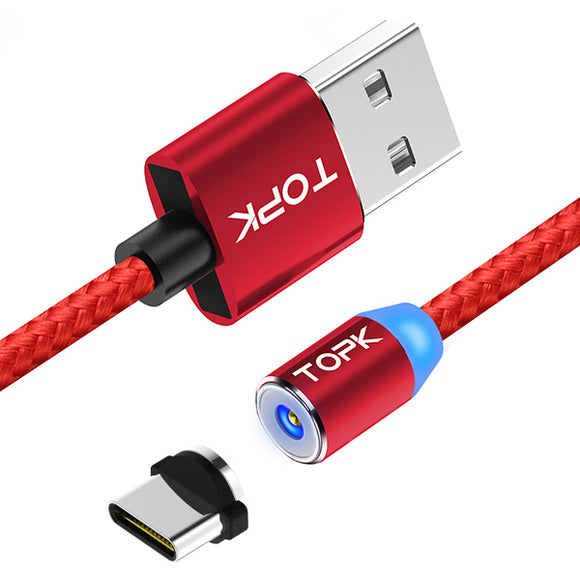 TOPK R-Line2 Reversible Type C LED Magnetic Braided Fast Charging Data Cable 1M For Phone Tablet