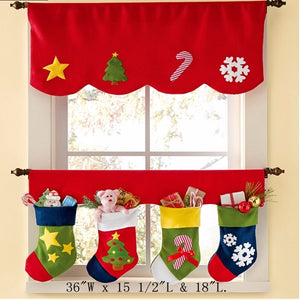 2Pcs Christmas Sock Xmas Window Curtain Hanging Part Decoration Flag Christmas Party Banner