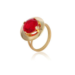 Ruby Crystal Gold Plated Fine Copper Elegant Finger Ring Fine Jewelry for Women