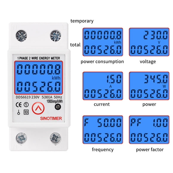 SINOTIMER DDS6619-526L-2 230V  Reset and Reset Backlight Display Single-phase Rail Multi-function Energy Meter