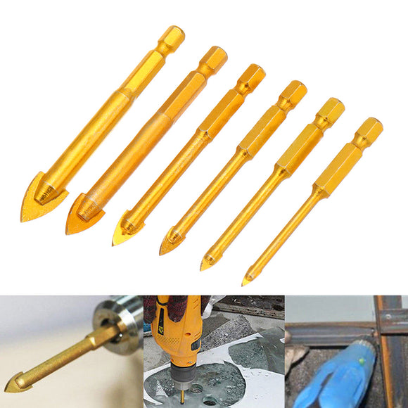 6pcs 4-12mm Spear Point Head 1/4 Inch Hex Shank Ceramic Tile Glass Drill Bit Set