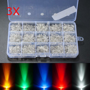 3 Set 750Pcs-in-1-set 3mm Diodes LED Light Yellow Red Blue Green White Assortment DIY Kit