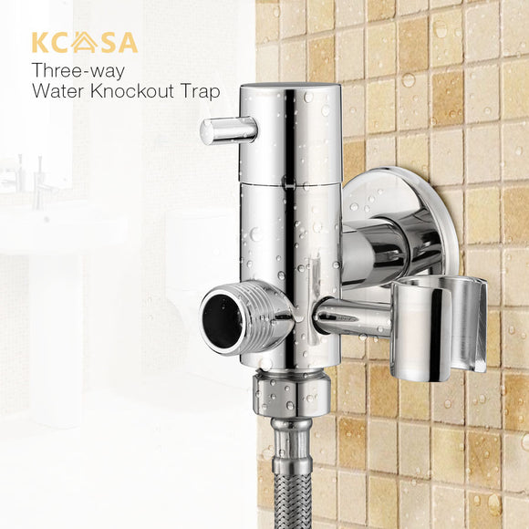 KCASA Brass Water Knockout Trap Three Way Angle Valve Water Tap Bathroom Shower Bidet Spray