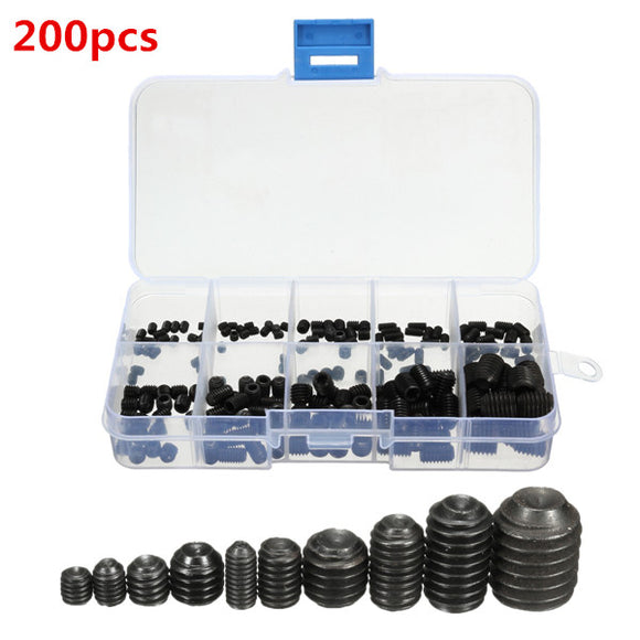 200pcs Carbon Steel Black Flat Head Inner Hexagon Screw Assorted Kits