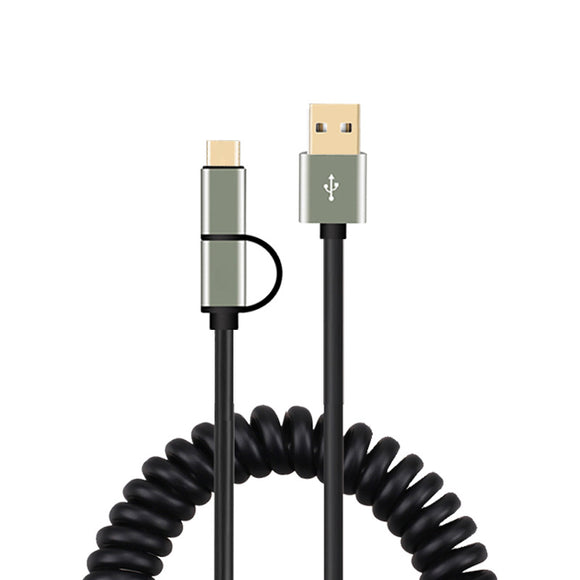 JDB Type C+Micro Spring Flexible 0.6M 1.2M Data Sync Charging Cable for Xiaomi 5C Huawei Samsung S8