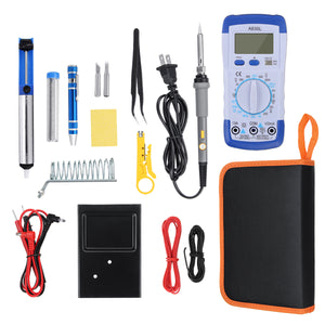 20Pcs 60W Electronic Solder Iron Kit Welding Tools Set Screwdriver Tweezer + Digital Multimeter