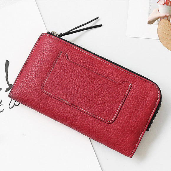 Women Genuine Leather Purse Long Section Of Multi-card Buckle Bulk Clutch Bag