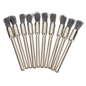 10pcs 3mm Rotary Steel Wire Wheel Brush Cup Tool Shank for Dremel Drill Rust Weld