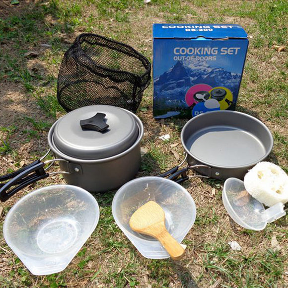 Outdoor Camping Hiking Picnic Cooking Set Pot Pan Bowl Cookware