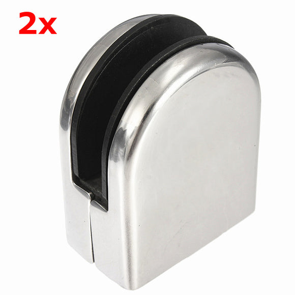 2Pcs Stainless Steel 304 Glass Clip Clamp Holder Flat for Handrail Window