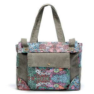 Women Canvas National Floral Printing Handbag Shoulder Bag