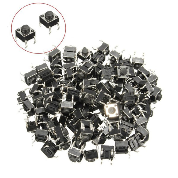 100Pcs Tactile Push Button Switch Tact Switch 6 X 6 X 5MM 4 Pin DIP