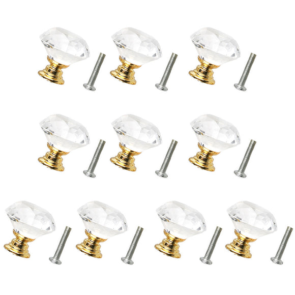 1/4/10PCS Gold Base 30mm Clear Crystal Door Knobs Kitchen Cabinet Drawer Pull Handle