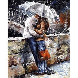 40X50CM Frameless Embracing Lover Under Rainy Day Canvas Linen Canvas Oil Painting DIY Paint By Numb