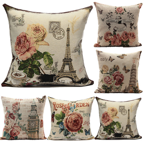 European Style Flower Eiffel Tower Printed Pillow Case Home Decor