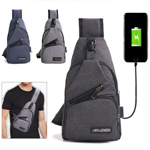 Men USB Charging Shoulder Chest Bag Sling Backpack Waterproof Sports Travel Pouch