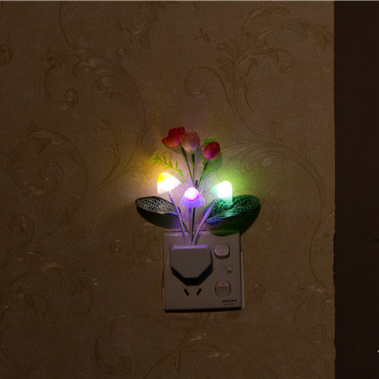 Roses Mushroom LED Light Control Night Light 7 Colors Changing Flower Home Wall Decor Gift